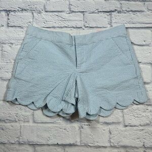 Preppy Lilly Pulitzer Blue and White Seersucker Shorts with Scalloped Hem.